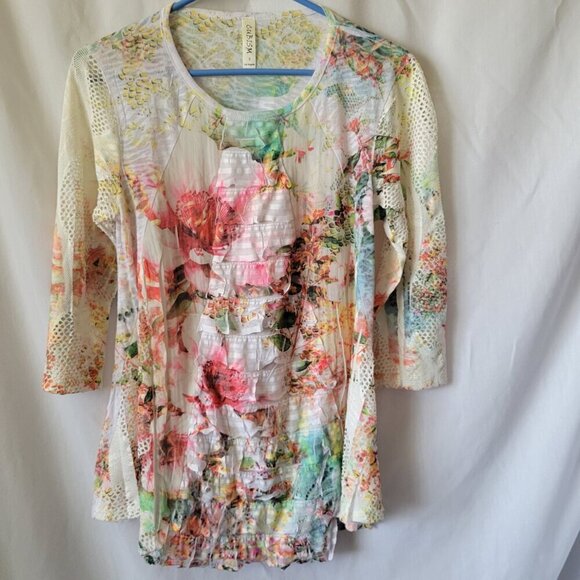 Cubism Small Ruffled Pastel Top Tiered Floral 3/4 sleeve texture crochet EUC - Picture 3 of 8